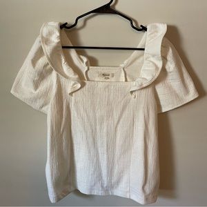 MADEWELL Cream White Ruffle Short Sleeved Top - Size XL